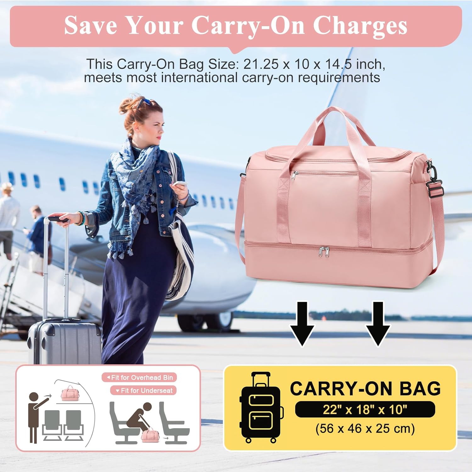 Extra Large Travel Duffle Bag,Carry on Overnight Weekend Bag with Shoes Compartment,Weekender Bags for Women for Travel Business Trips Sport Hospital - Image 2