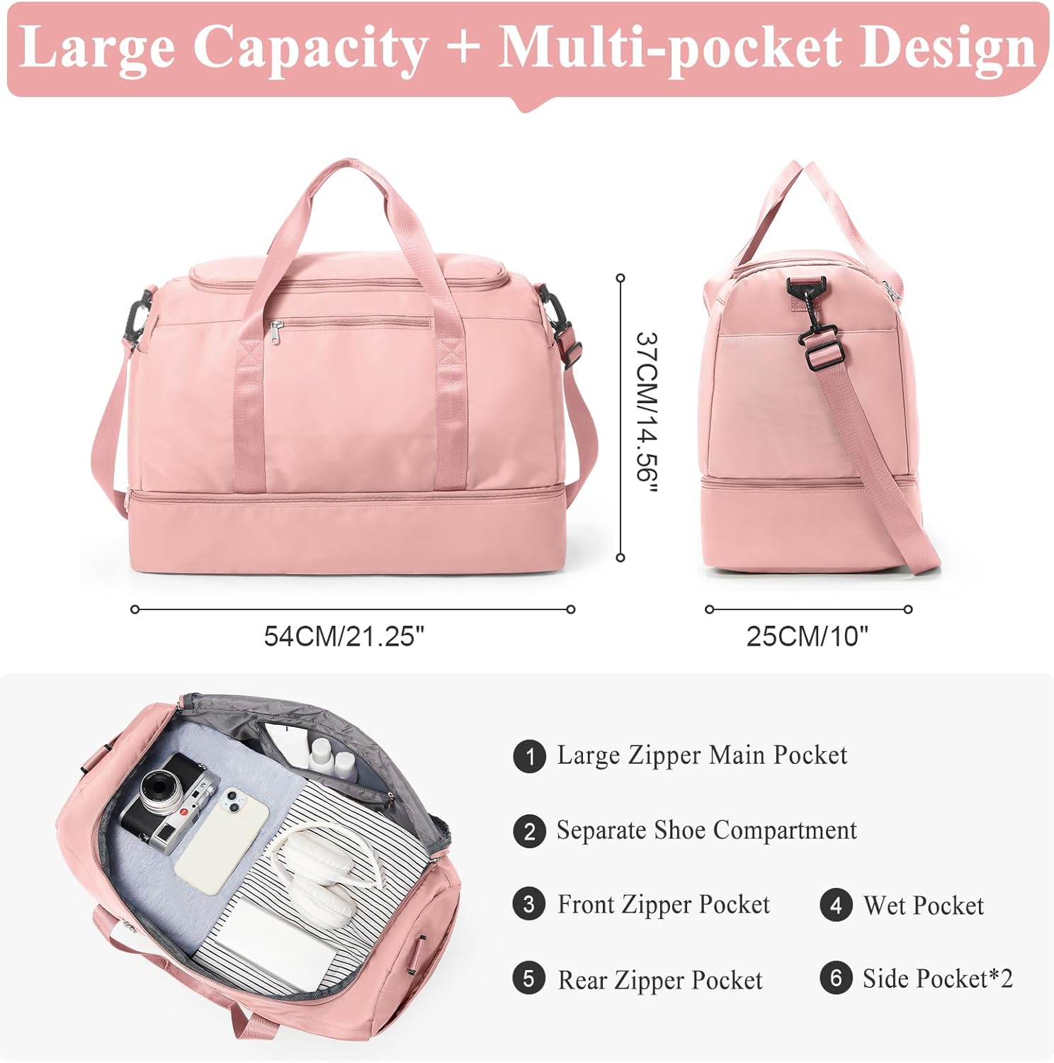 Extra Large Travel Duffle Bag,Carry on Overnight Weekend Bag with Shoes Compartment,Weekender Bags for Women for Travel Business Trips Sport Hospital - Image 4