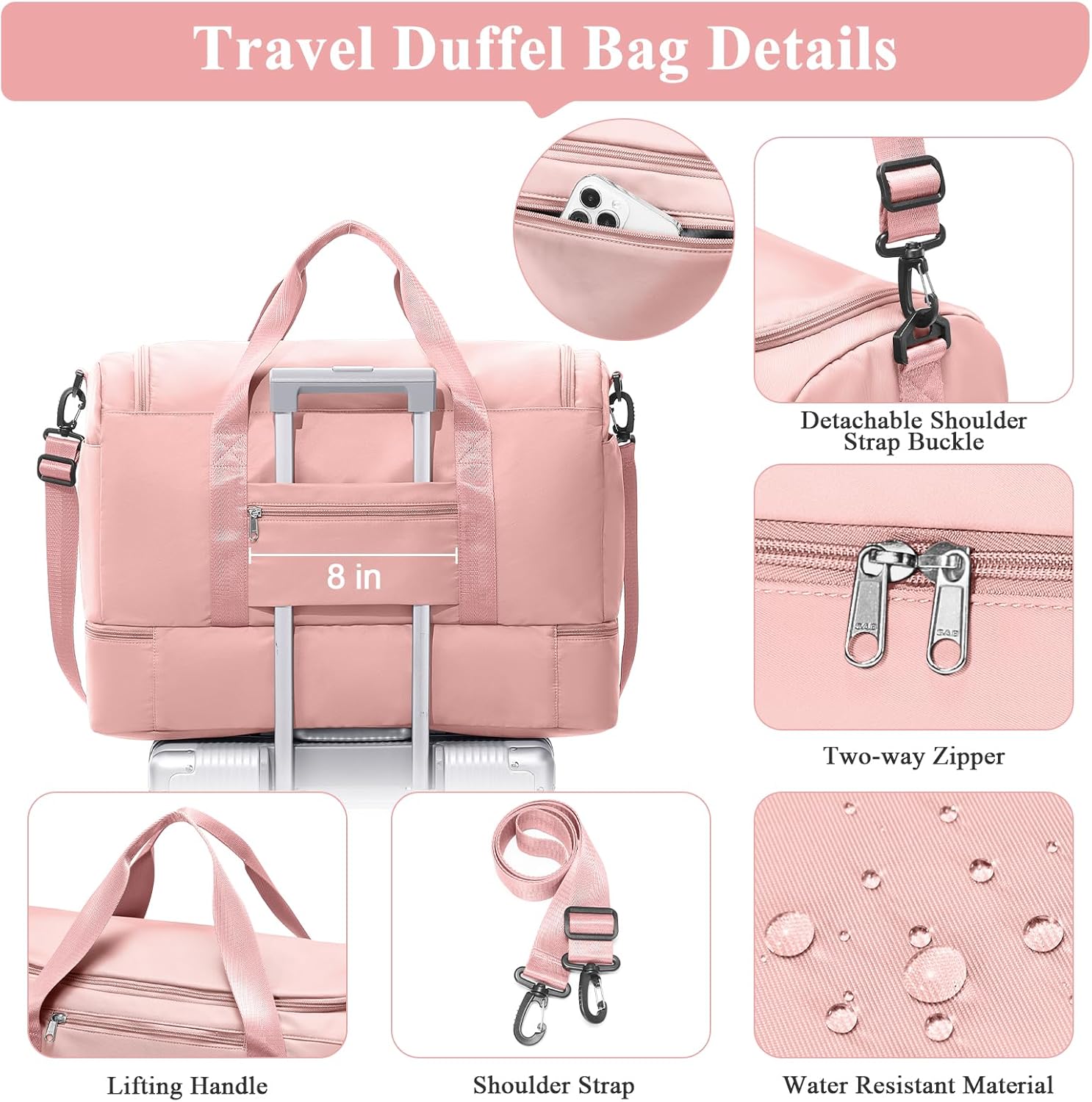 Extra Large Travel Duffle Bag,Carry on Overnight Weekend Bag with Shoes Compartment,Weekender Bags for Women for Travel Business Trips Sport Hospital - Image 6