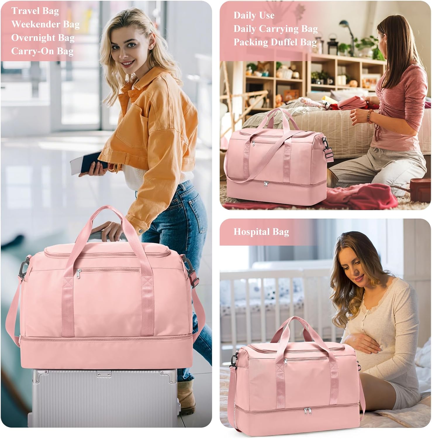 Extra Large Travel Duffle Bag,Carry on Overnight Weekend Bag with Shoes Compartment,Weekender Bags for Women for Travel Business Trips Sport Hospital - Image 7