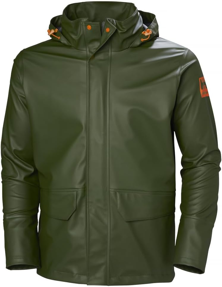 Workwear Gale Men’s Waterproof Rain Jacket - Heavy-Duty PU Polyester Windbreaker - Packable Hood & Hem